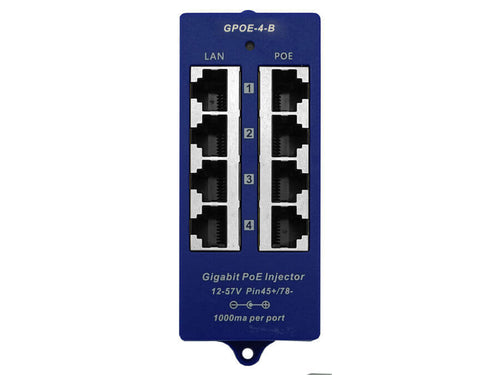 Gigabit 4 Port Passive Pover Over Ethernet Injector, Ethernet Ports: 8x 10/100/1000 (4x PoE ; 4x Ethernet), Max Current Per Port: 1000mA | POE-4G - Let's Fibre Technologies 