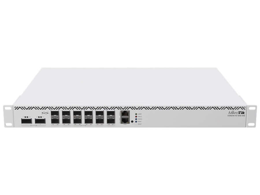 MikroTik Cloud Core 12 Port SFP28 2 QSFP28 16 Core Router, Power Input 2xIEC Power Cord (Included) 100V-240V, 1xRJ45 Serial Port | CCR2216-1G-12XS-2XQ