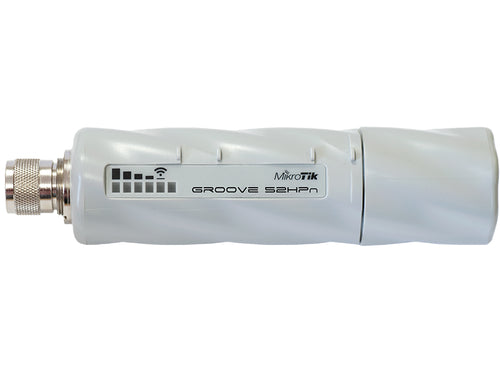 MikroTik GrooveA 52 Dual Band L4 Outdoor WiFi Radio, featuring RouterOS L4, Data Rate: 2.4GHz/5GHz 150Mbps, Ethernet Ports 1x 10/100 | RBGrooveA-52HPn - Let's Fibre Technologies 