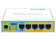 Load image into Gallery viewer, MikroTik hEX PoE Lite 5-Port Ethernet 4 PoE Router - with 5x 10/100 Ethernet Ports - Passive PoE - RouterOS L4 - 1 Core 650MHz QCA9531 CPU | RB750UPr2
