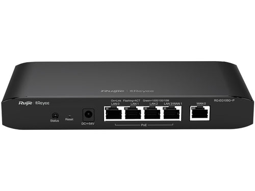 Reyee 5 Port Gigabit 2 WAN 4 PoE 54W Cloud Router, with up to 2 WAN ports, 4x 802.3af/at PoE ports & built-in network controller for APs | RG-EG105G-P - Let's Fibre Technologies 