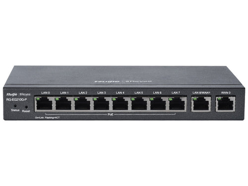 Reyee 10 Port Gigabit 4 WAN 8 PoE 70W Cloud Router, x4 WAN ports, 8x 802.3af/at PoE Ports & built-in network controller to Manage APs | RG-EG210G-P - Let's Fibre Technologies 