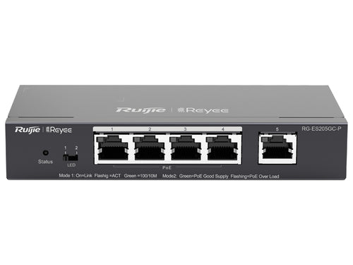 Reyee 5 Port Gigabit with 4 PoE 54W Layer 2 Smart Switch - with 4x 802.3af/at PoE ports & Gigabit Ethernet uplink port, 54V 1.11A Power | RG-ES205GC-P - Let's Fibre Technologies 