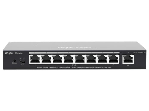 Reyee 9 Port Gigabit with 8 PoE 120W Layer 2 Smart Switch, with 8x 802.3af/at PoE ports Gigabit Ethernet uplink port, 54V 2.4A Power | RG-ES209GC-P - Let's Fibre Technologies 