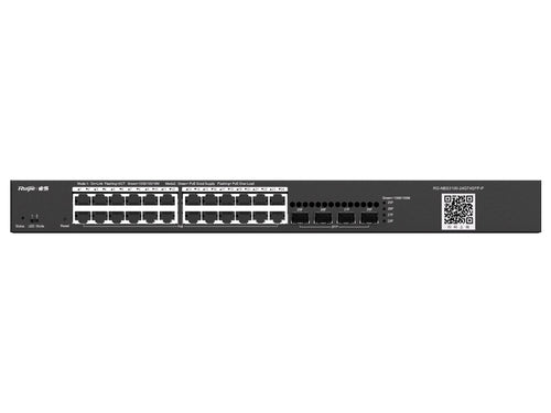 Reyee 24 Port Gigabit PoE 370W 4SFP Layer 2+ Smart Switch, featuring 24 Gigabit 802.3af/at PoE Ports and 4 x1.25Gbps SFP Ports | RG-NBS3100-24GT4SFP-P - Let's Fibre Technologies 