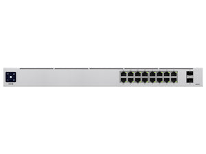 Ubiquiti UniFi Switch 16 Port Gigabit 8PoE 42W 2SFP, with 16xGbE ports made up of 8x auto-sensing 802.3at PoE+ 2x1.25Gbps SFP, PoE budget | USW-16-POE